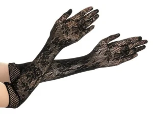 Довгі мереживні рукавички чорного кольору