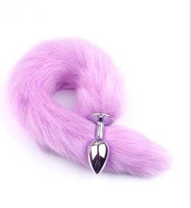 Анальна пробка металева з кристалом 7 см (S) з рожевим хвостом