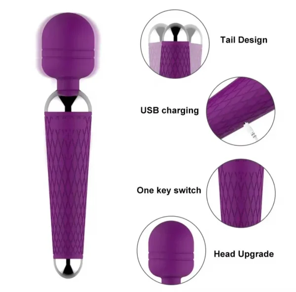 Вібратор мікрофон універсальний вібромасажер з гнучкою головкою та USB-зарядкою, водонепроникний, фіолетовий - Зображення 3