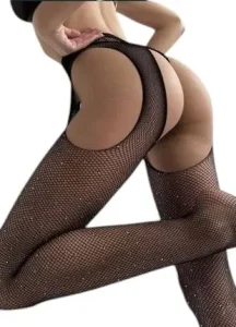 Жіночі колготки-сітка зі стразами та відкритим доступом