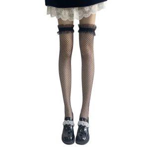 Чорні панчохи-сіточка з мереживною резинкою