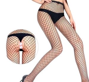 Сексуальні колготи з вирізом, середня сітка, чорні