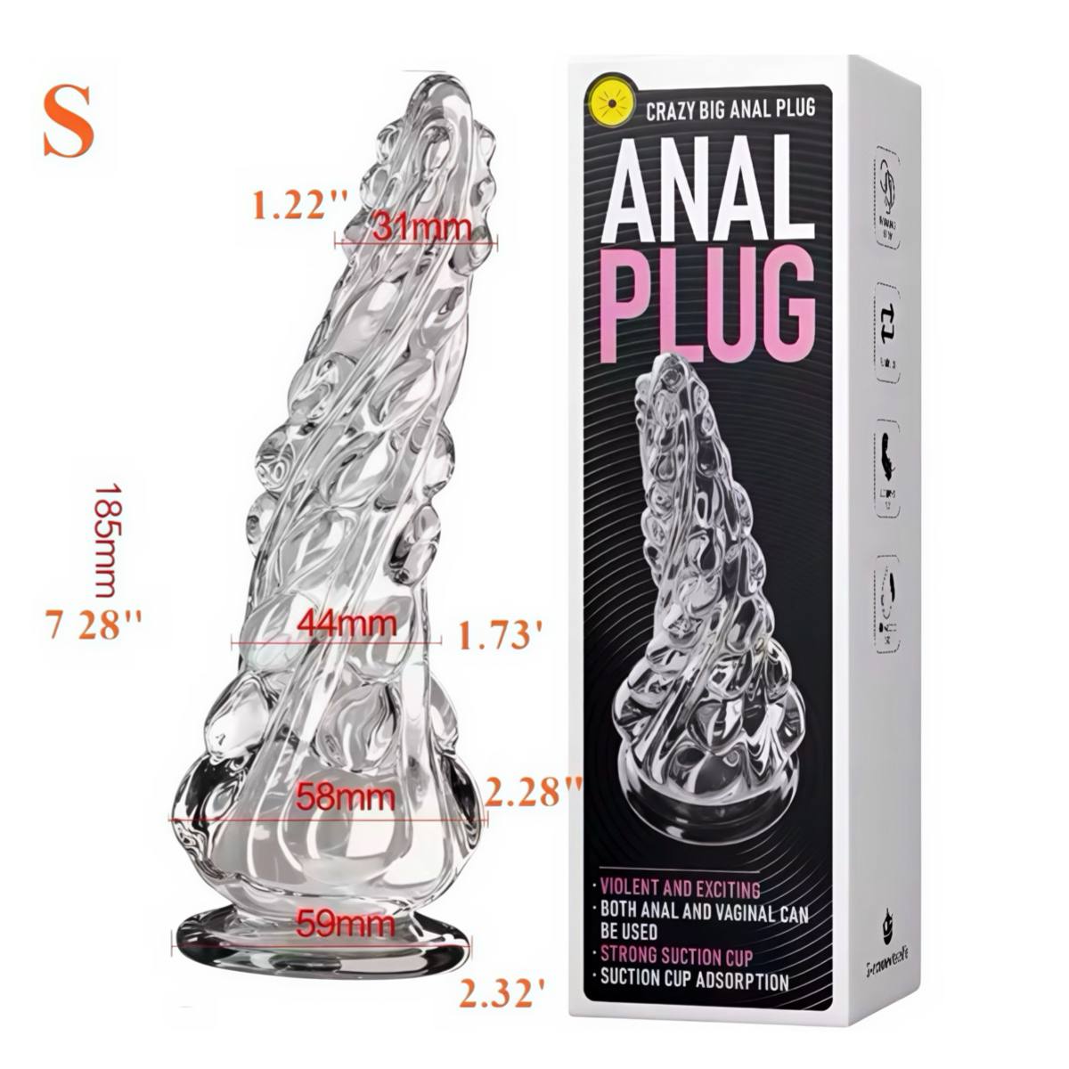 Анальна пробка рельєфна 18 см Дракон, прозора - Зображення 4