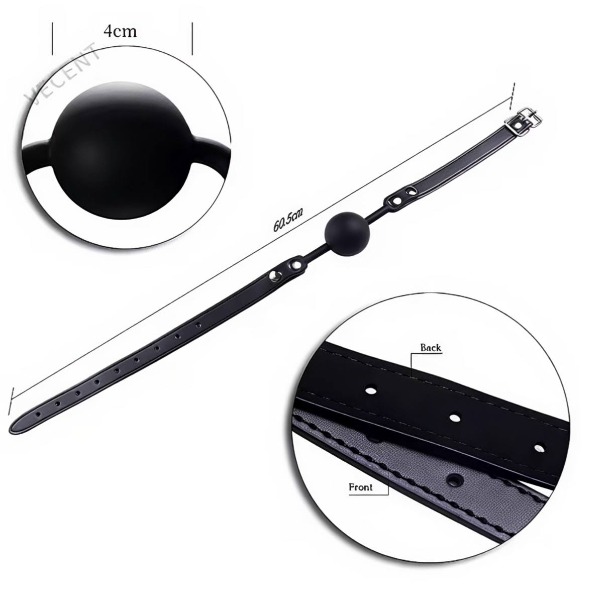 Кляп з кулькою на ремінцях, чорний - Зображення 4