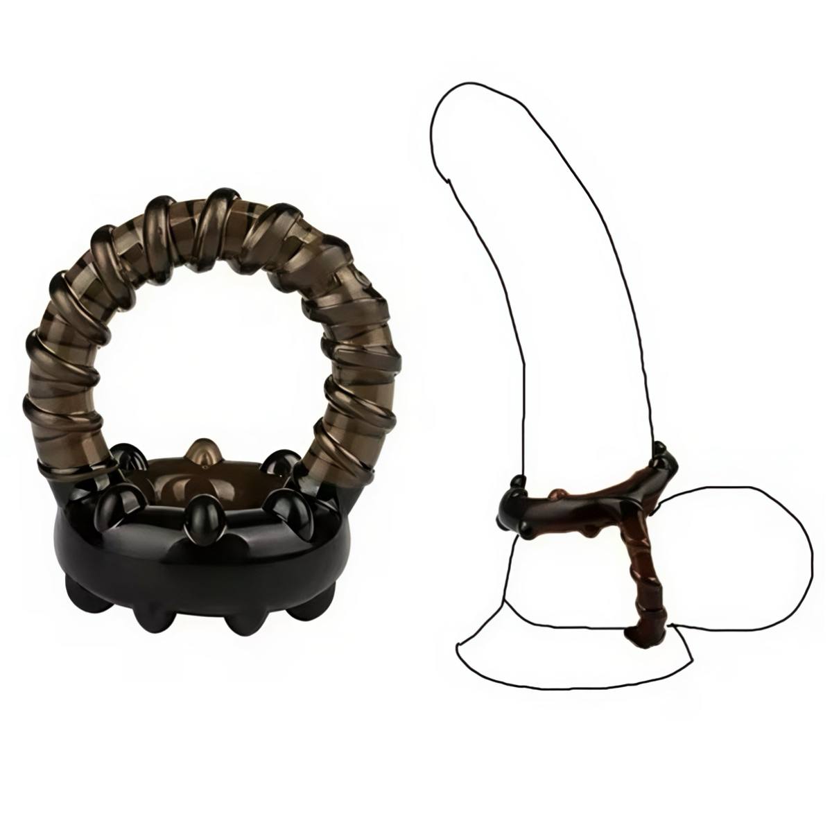 Ерекційне кільце подвійне рельєфне силіконове, темне - Зображення 2