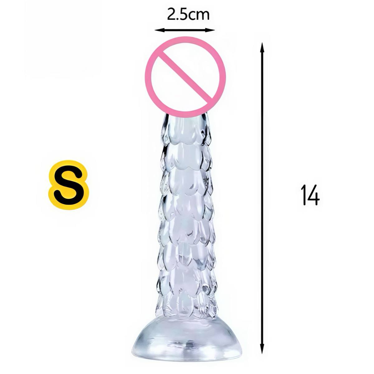 Фалоімітатор рельєфний прозорий для вагінального та анального використання, 14 см - Зображення 4
