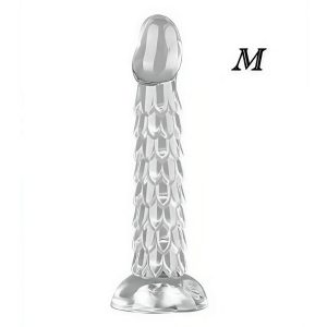 фалоімітатор рельєфний прозорий з присоскою для вагінального та анального використання, силікон