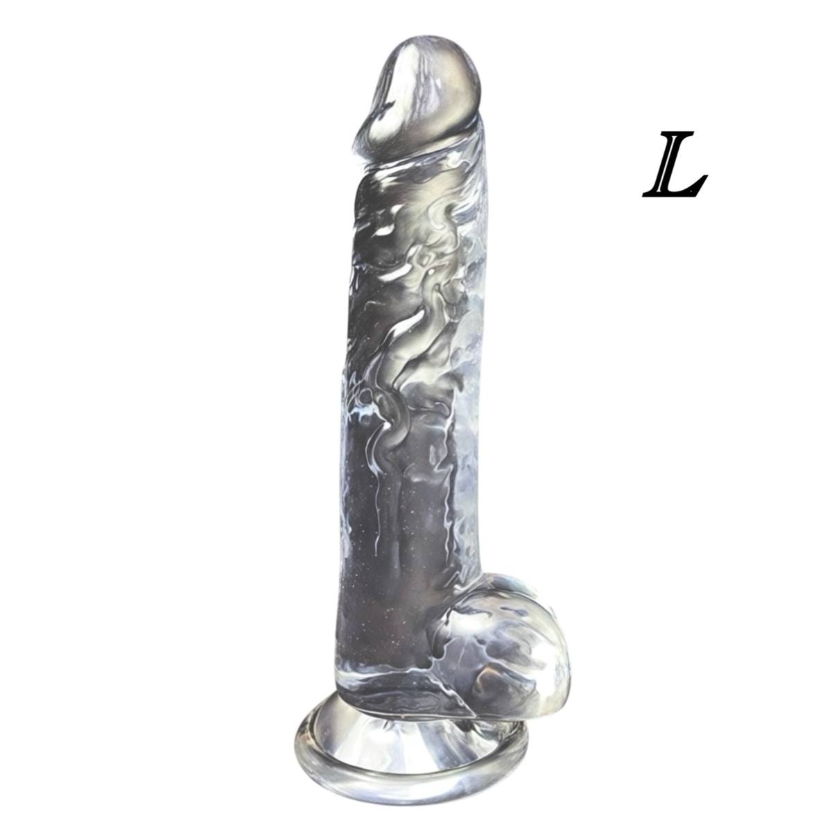 фалоімітатор прозорий з мошонкою для вагінального та анального використання, tpe