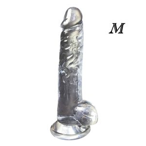 фалоімітатор прозорий з мошонкою для вагінального та анального використання, tpe