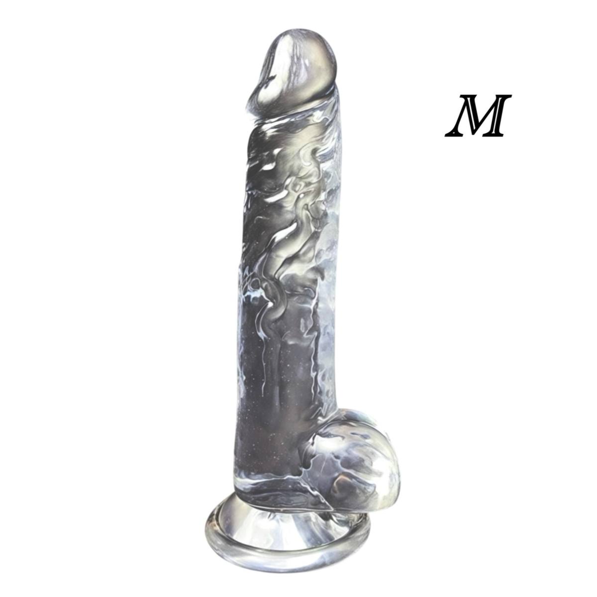 фалоімітатор прозорий з мошонкою для вагінального та анального використання, tpe