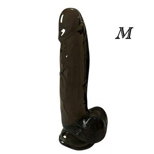 фалоімітатор темно-прозорий з мошонкою для вагінального та анального використання, tpe