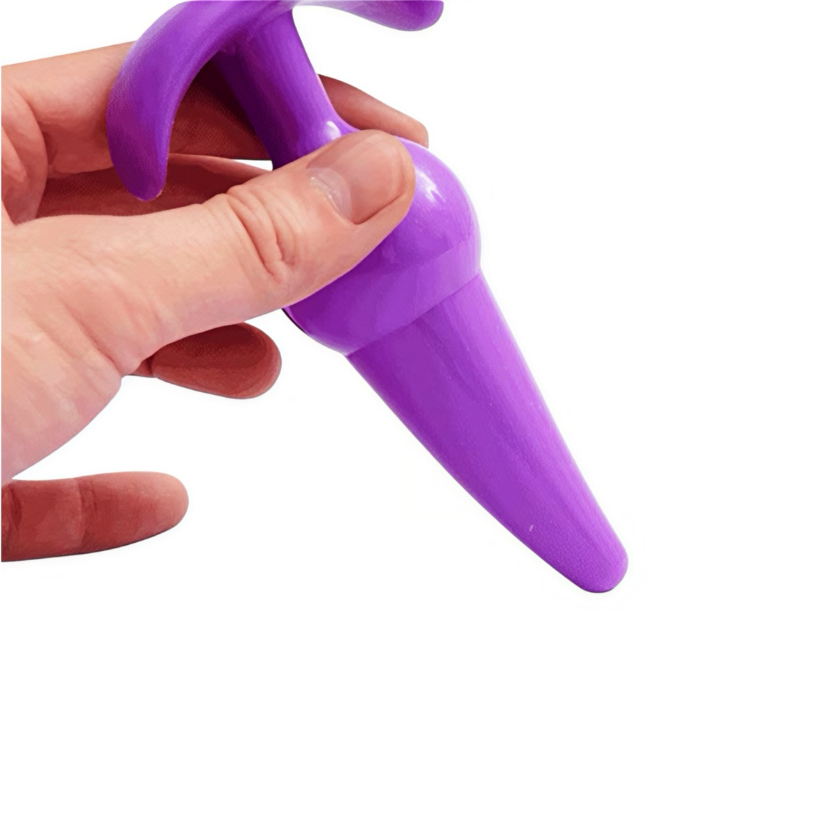 Силіконова анальна пробка конусоподібна зі стопером фіолетова - Зображення 3