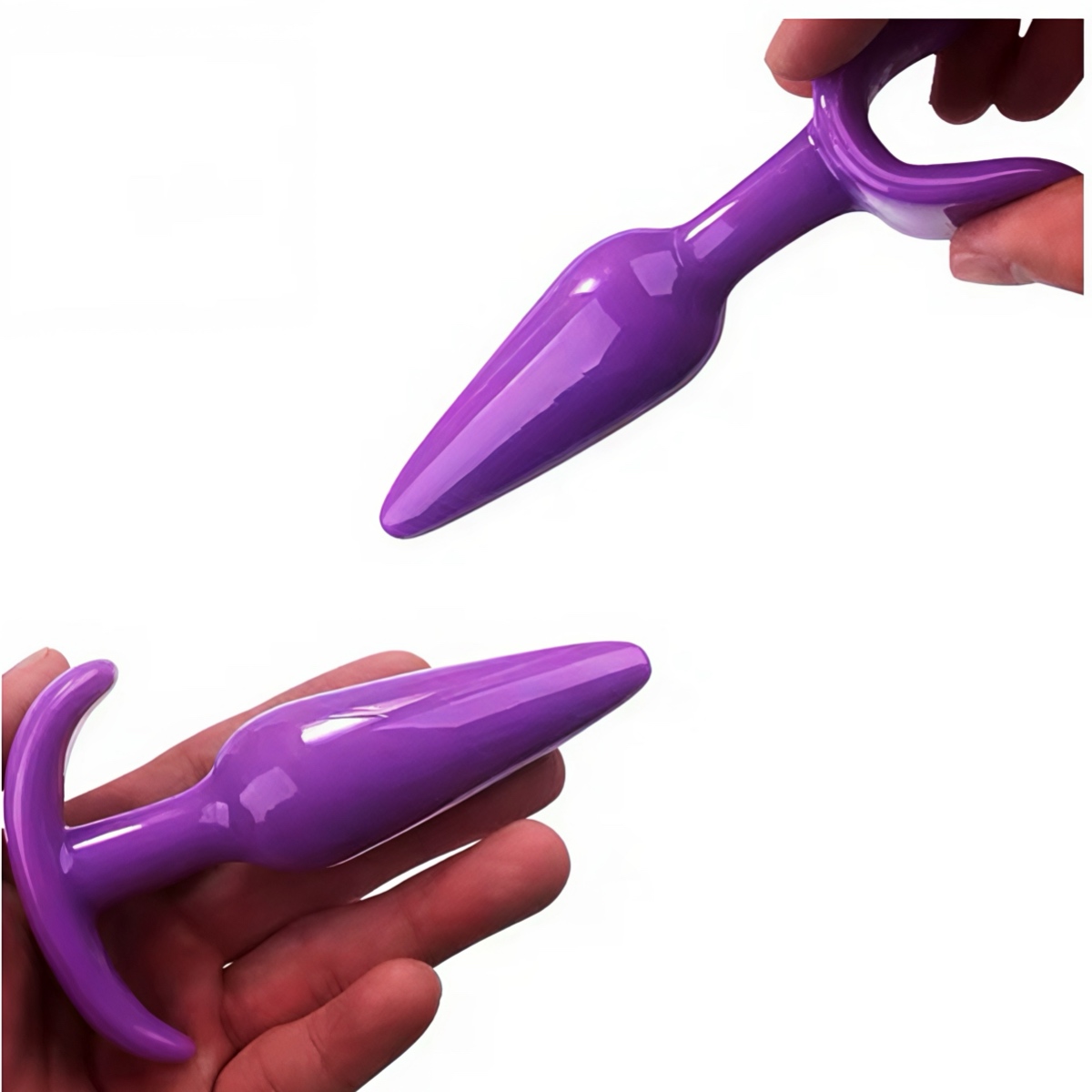 Анальна силіконова пробка фіолетова зі стопером у подовженій конусній формі - Зображення 6