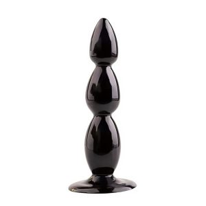 анальна пробка чорна на присосці з трьома кульками еластичний матеріал