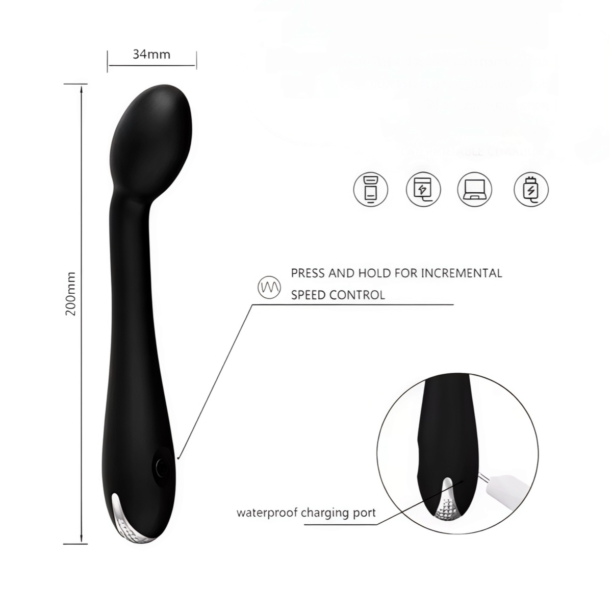Вібратор стимулятор точки G чорний анатомічно вигнутий 12 режимів - Зображення 4