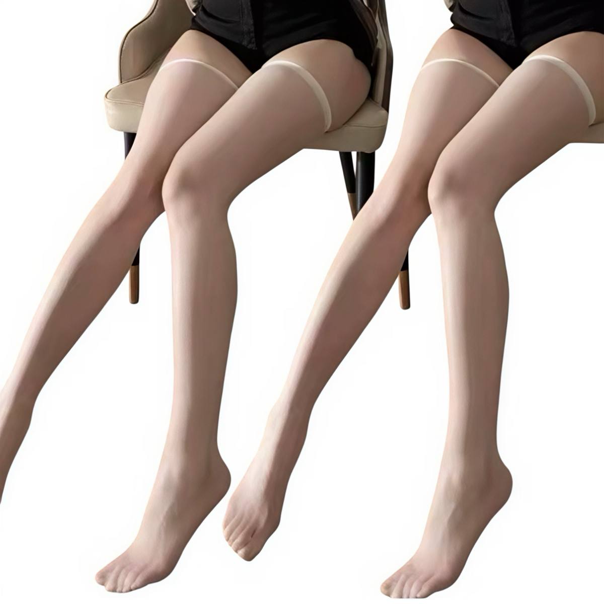 Панчохи еротичні прозорі з гладким верхом без мережива білі - Зображення 3