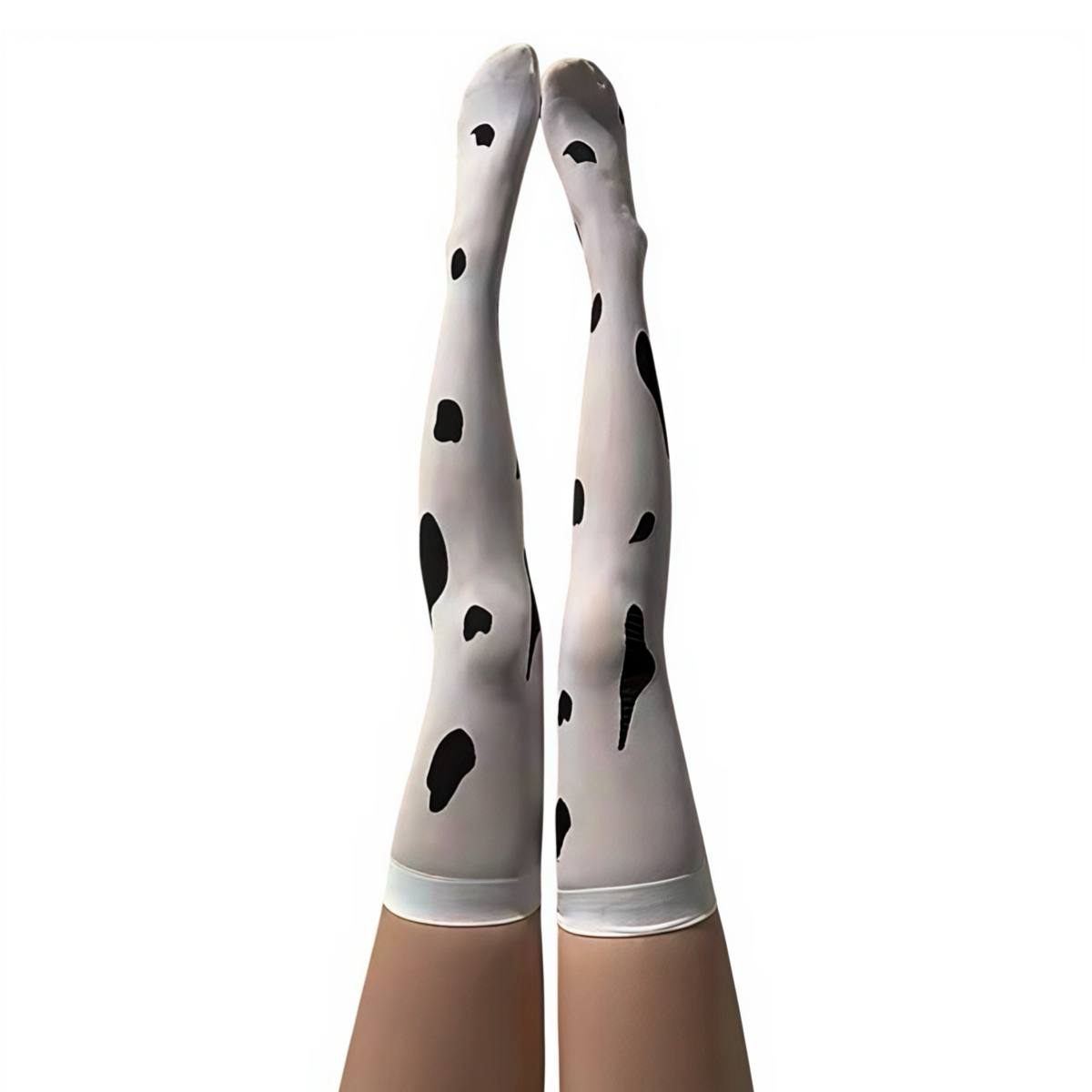 Панчохи еротичні білі з чорними плямами, прозорий дизайн - Зображення 2