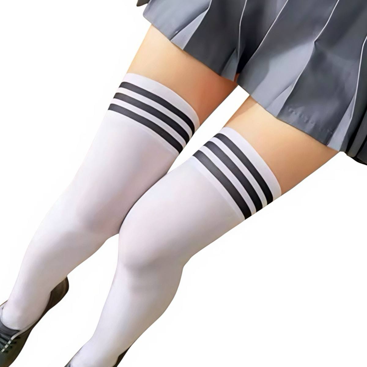 панчохи капронові білі з чорними смужками, формат вище коліна