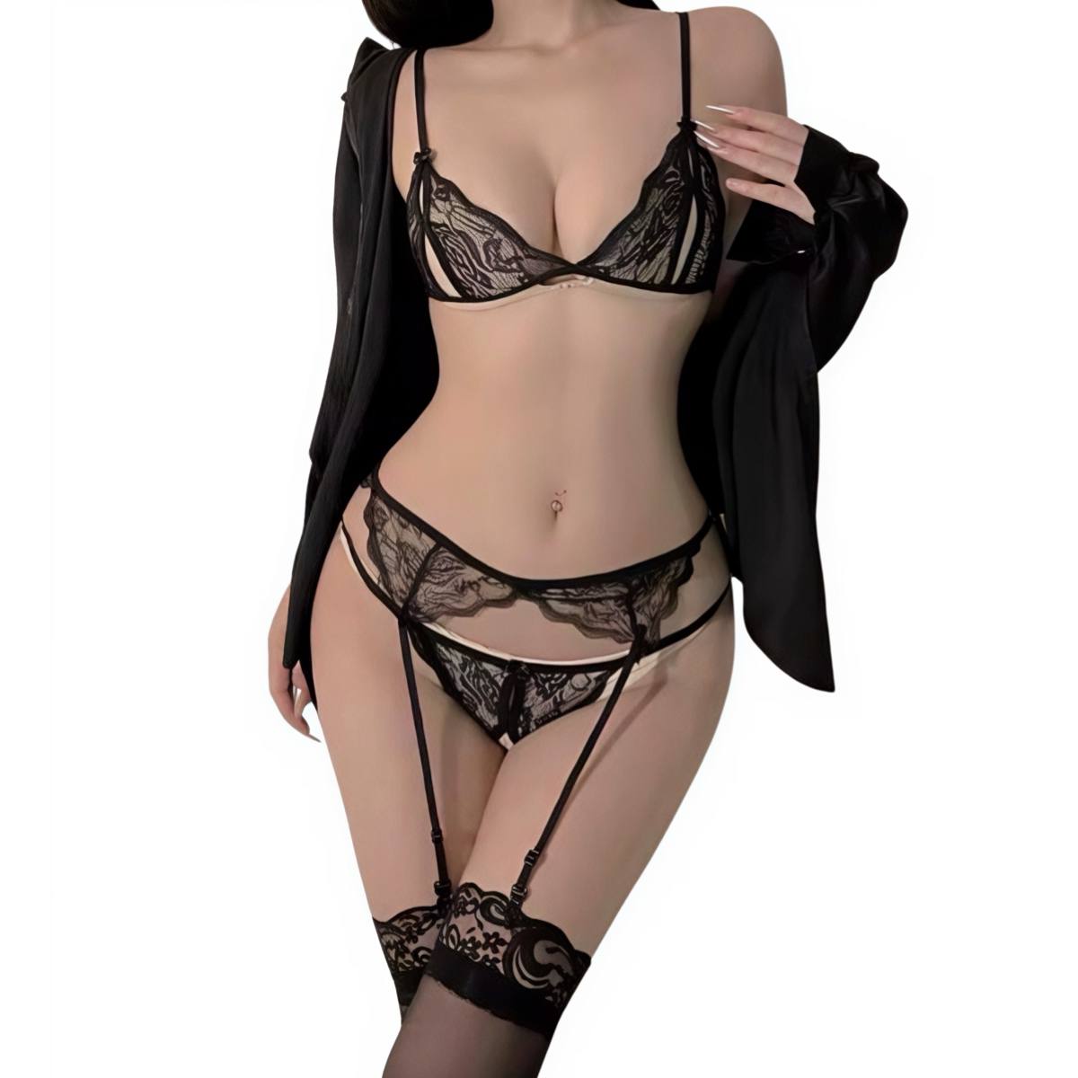 Еротичний комплект білизни з поясом для панчіх і мереживом — изображение 2