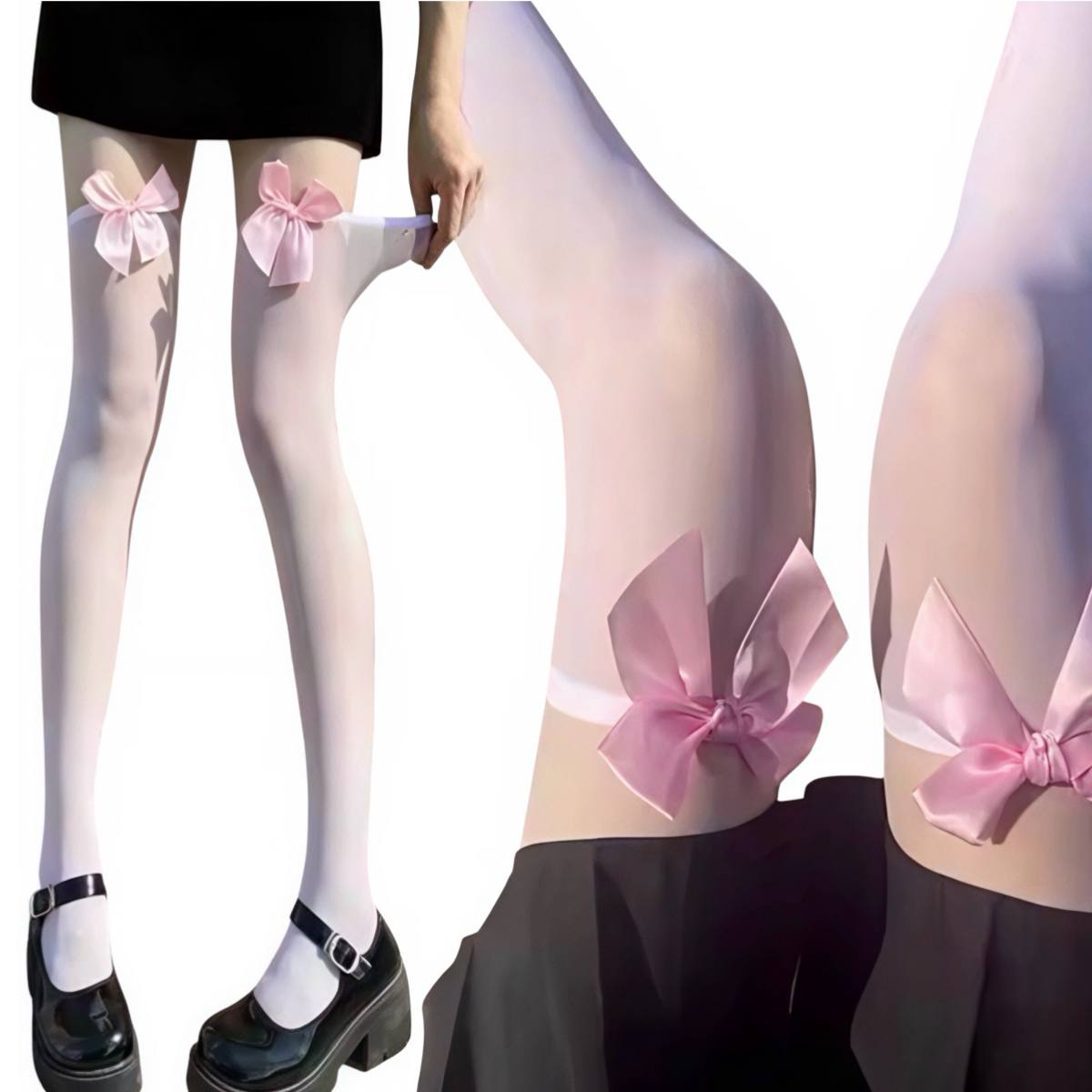 Панчохи білі з рожевим бантом декоративні - Зображення 3