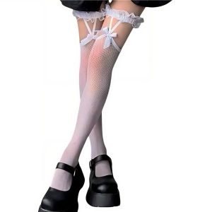 білі панчохи в сітку з рюшею та бантом, еластичний матеріал