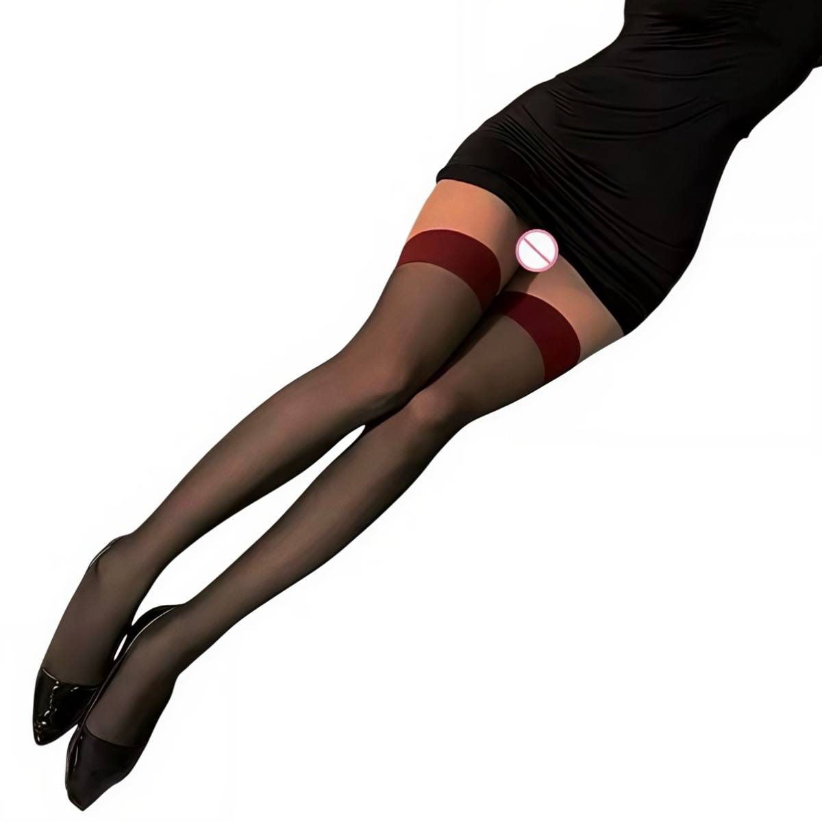 Чорні прозорі панчохи з червоною гумкою - Зображення 5