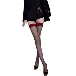 чорні прозорі панчохи з червоною гумкою, еластичний матеріал