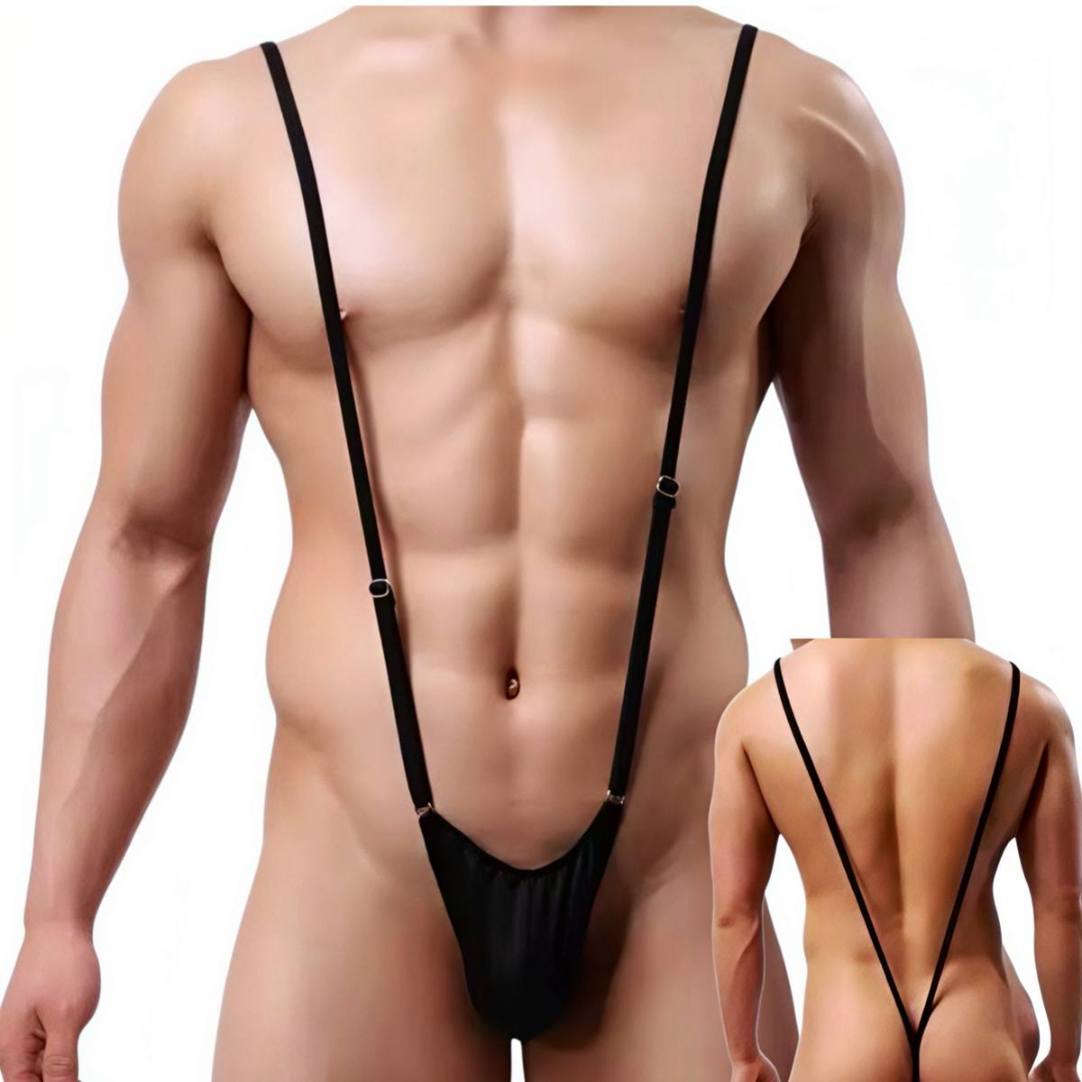 еротичні чоловічі труси з довгими бретелями чорні, еластичний матеріал