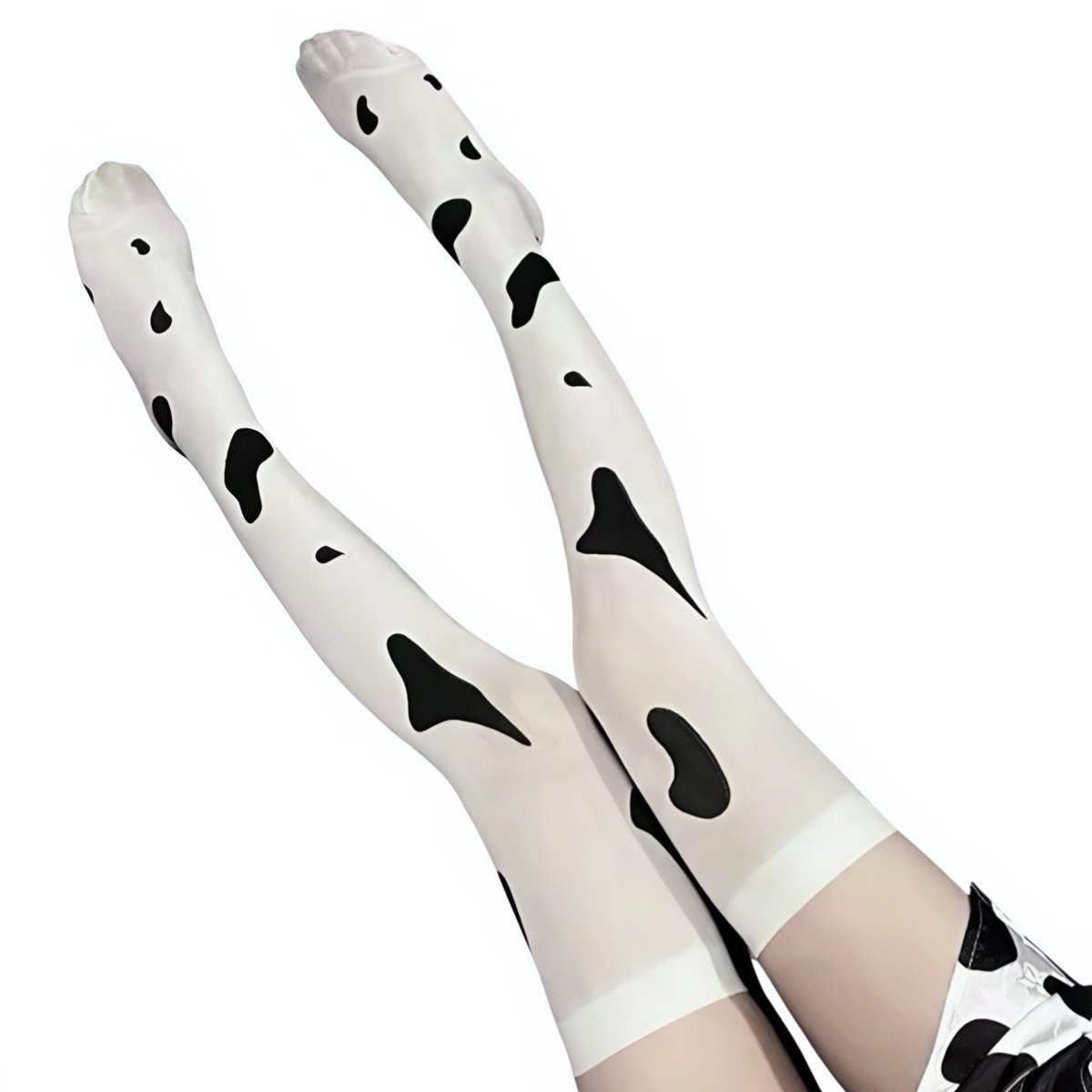 Панчохи еротичні білі з чорними плямами, прозорий дизайн - Зображення 4
