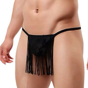 чоловічі стрінги чорні з бахромою, еластичний матеріал