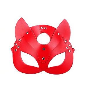 еротична маска кішечки BDSM з металевими елементами, екошкіра червона
