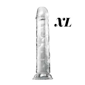 фалоімітатор рельєфний з присоскою у прозорому кольорі, еластичний матеріал