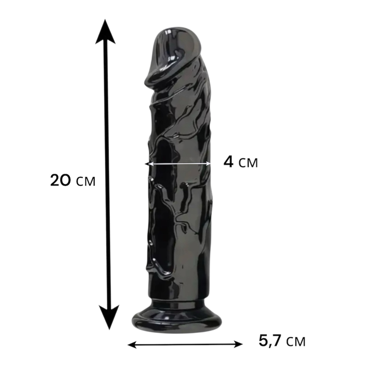 Фалоімітатор чорний рельєфний з присоскою для вагінального та анального використання, 20 см - Зображення 2