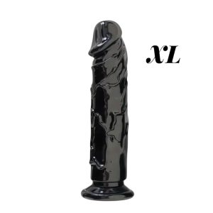 фалоімітатор чорний рельєфний з присоскою еластичний