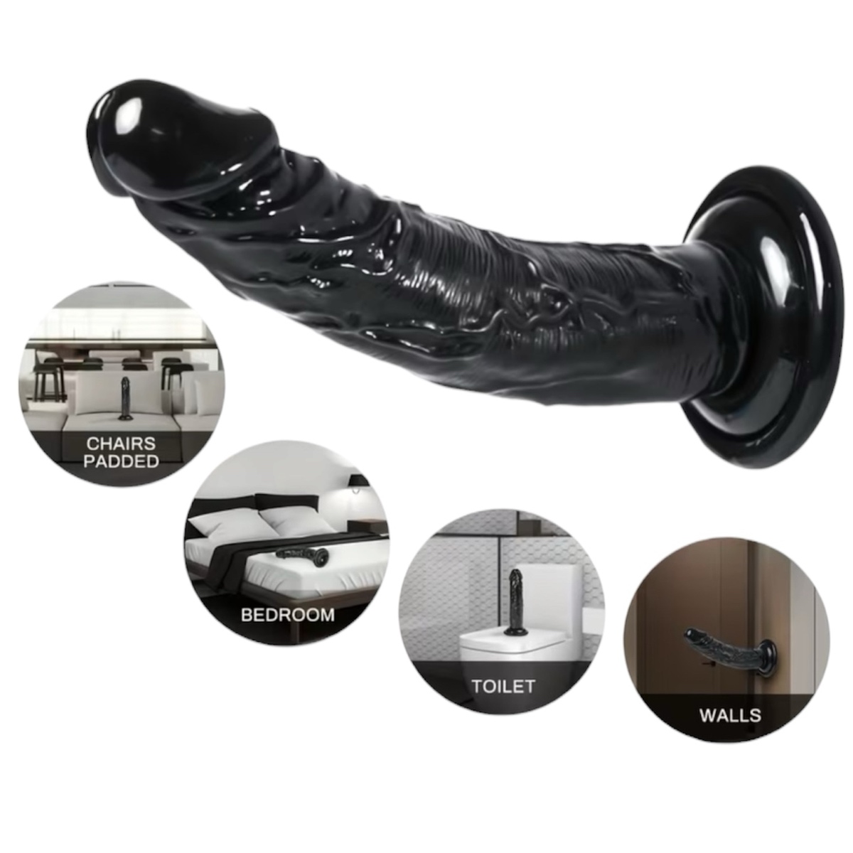 Фалоімітатор чорний рельєфний з присоскою для вагінального та анального використання, 20 см - Зображення 4