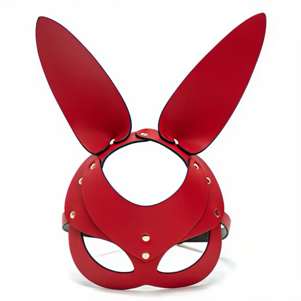 маска кролика з PU шкіри з металевими елементами, червона