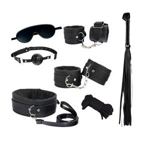 БДСМ набір із 7 предметів у чорному кольорі для фіксації та рольових ігор