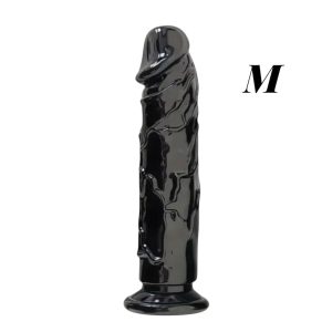 фалоімітатор чорний рельєфний із присоскою для вагінального та анального використання