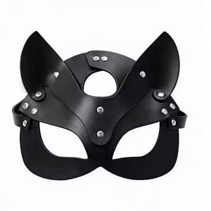 еротична маска кішки чорна з металевими елементами регульваний ремінець еко шкіра чорна