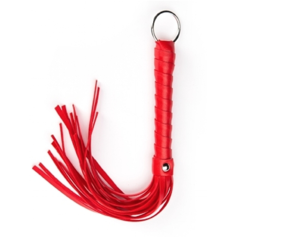 Міні батіг для БДСМ-ігор з металевим кільцем, червоний, 30 см - Зображення 4