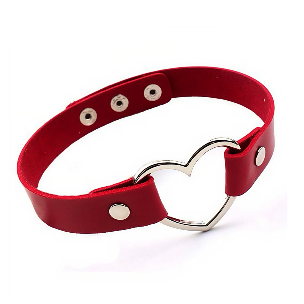 Червоний чокер з еко-шкіри з металевим серцем — изображение 5