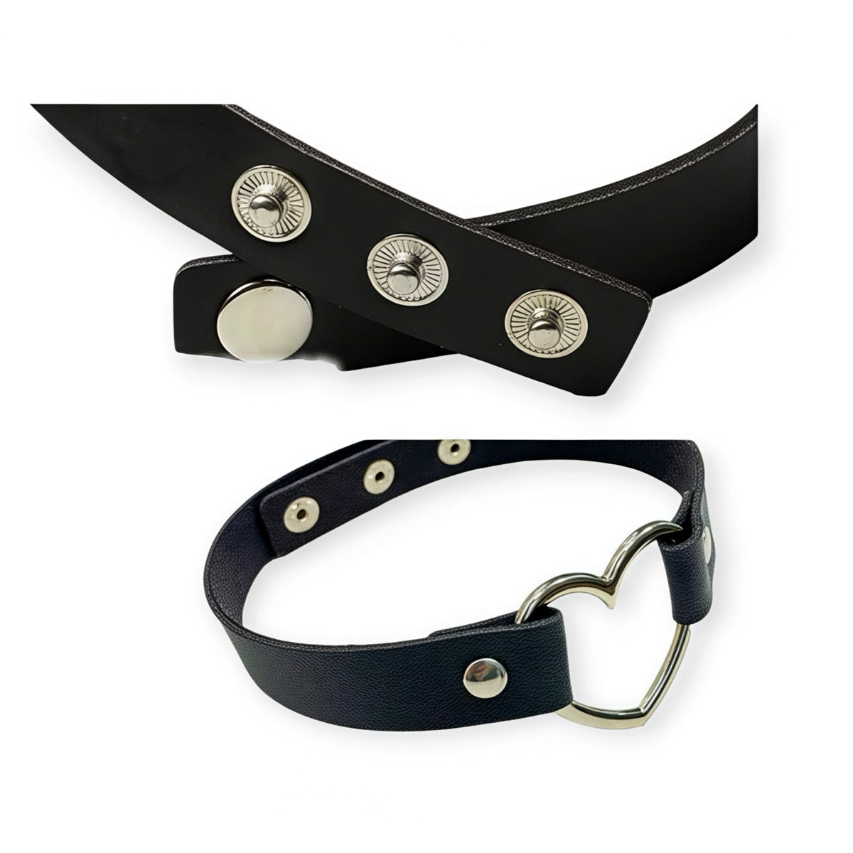 Чокер з екошкіри з металевим сердечком, чорний — изображение 2