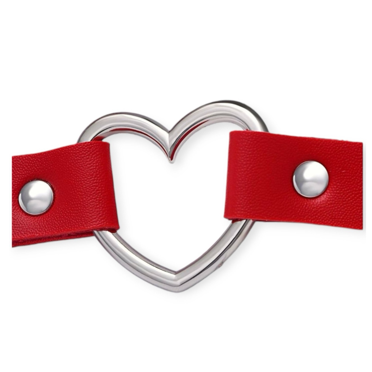 червоний чокер з екошкіри з металевим сердечком