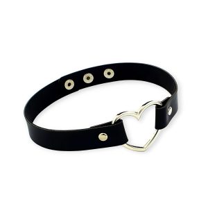 чорний чокер з екошкіри з металевим сердечком