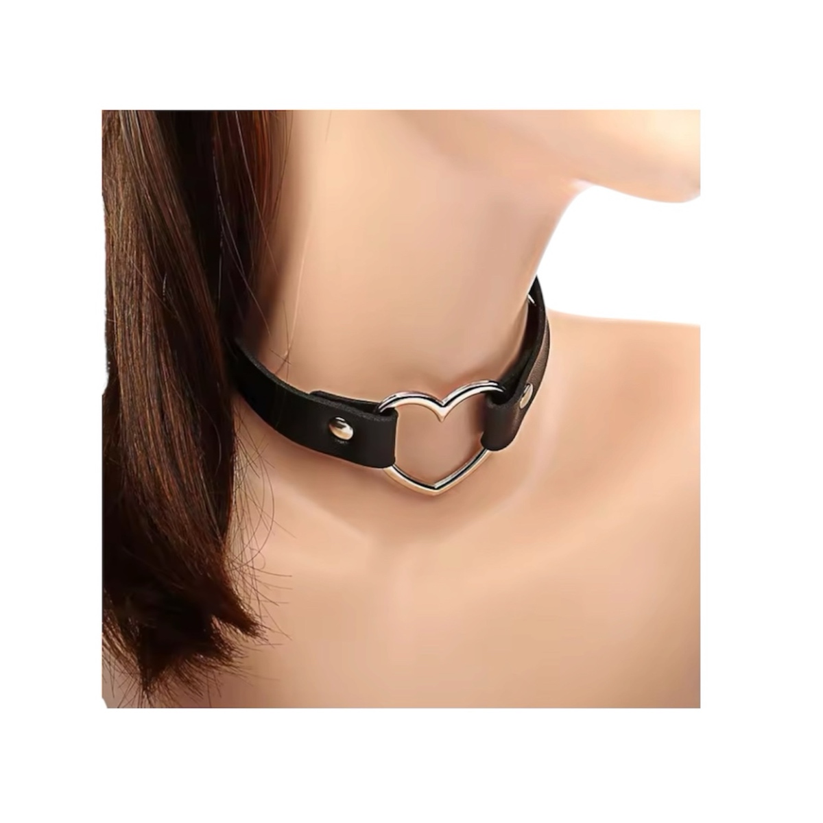 Чокер з екошкіри з металевим сердечком, чорний — изображение 4