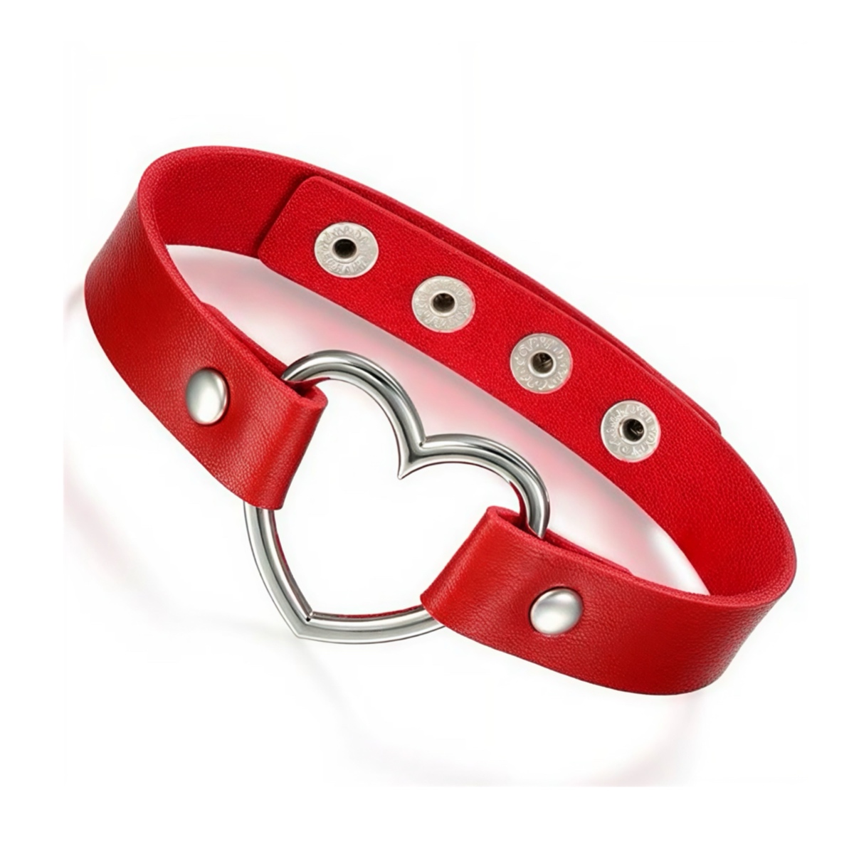 Червоний чокер з еко-шкіри з металевим серцем — изображение 2