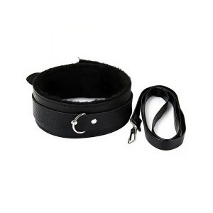 комір-повідець чорний з екошкіри з м’якою підкладкою