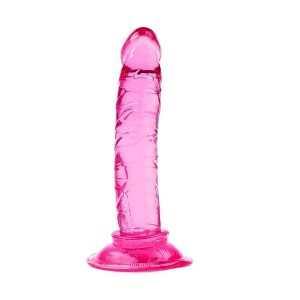 фалоімітатор рельєфний з присоскою для вагінального та анального використання, гнучкий матеріал рожевого кольору 14 см