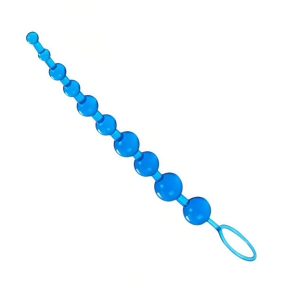 анальний стимулятор намисто з кульками різного розміру з кільцем, силікон блакитний