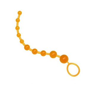 анальне намисто з кульками різного діаметра з кільцем, силікон жовтий